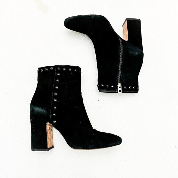 Coach Black Suede Felicia Studded Leather Block Heel Bootie Size 8 - Picture 5 of 6